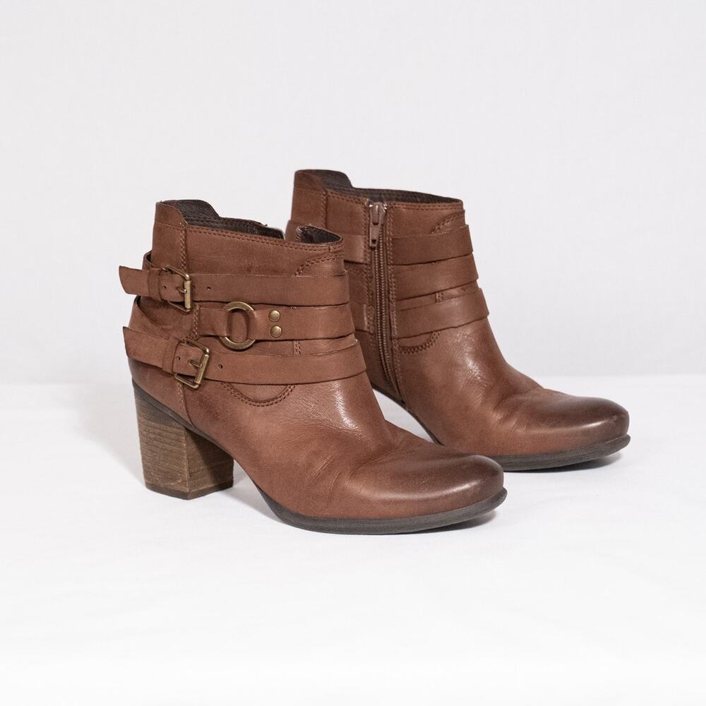 Josef Seibel Britney Brown Leather Ankle Boots EU 39 US 8-8.5 Classic Moto Biker